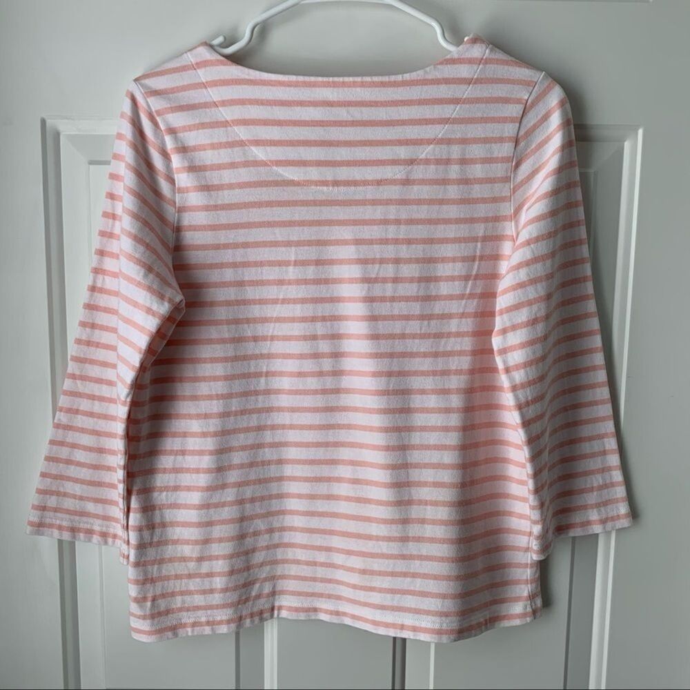 Nordstrom 1901 White Peach Striped Boatneck Long Sleeve Top Small - Picture 2 of 5